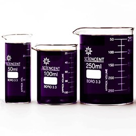 Sciencent Borosilicate Glass Low Form Glass Beaker, 50/100/250 (Pack of 3)