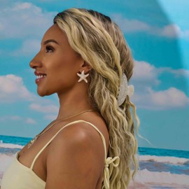 TENTMENTISE Acrylic Starfish Stud Earrings for Women Dainty Lightweight Hypoallergenic Earrings Minimalist Boho Ocean Pearl Stud Earrings Trendy Summer Beach Jewelry Gifts for Women