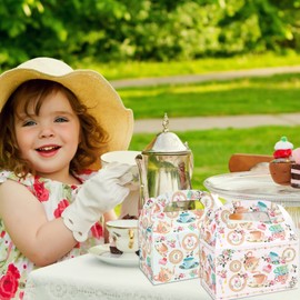 12 Pack Tea Party Favors Boxes,Tea Treat Candy Bags,Floral Tea Party Goodie Gift Boxes for Birthday Baby Shower Engagement Wedding