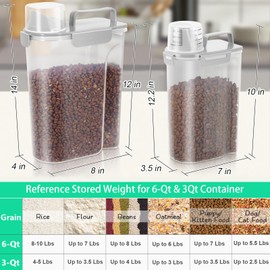 TBMax Rice Container 2 Pack, Airtight Cereal Container Oatmeal Storage with Easy-pouring Spout & Handy Cup for Flour Grain Beans, Pet Dog Cat Bird Food Storage Dispenser-Light Grey