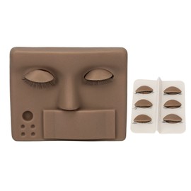 Lash Extension Practice Mannequin Head Salon Eyelash Makeup Doll Head with 3 Pairs Replacement Eyelids Brown