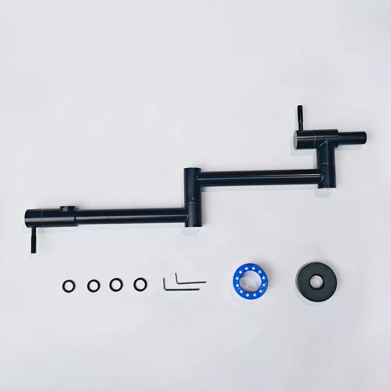 ZTT Matte Black 360° Swing Arm Sink Kitchen Faucet Wall