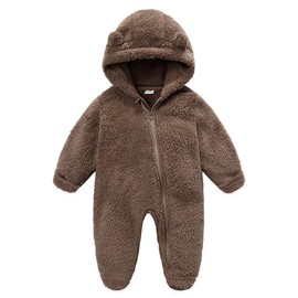 Unisex Infant Baby Snowsuit Cute Cartoon Bear Jumpsuit Fleece Romper Suits Thin Coat Outfit Suit for Newborn Baby Boy Girl 0-12Months (6-9M, Brown)
