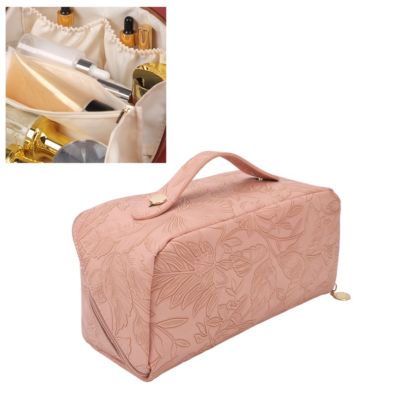 Make Up Cosmetic Bag PU Leather 180 Degree Opening Large