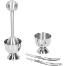 Juego de Decoración para Galletas de Huevo, Tazas para Huevos de Acero Inoxidable con Cortador de Huevos y Cucharas Herramientas de Separador para Huevos Duros y Suaves