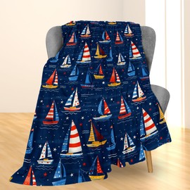 Ti Caldi Nautical Sailboat Blanket - Soft Lightweight Cozy Flannel Colorful Throw Blanket for Adults Kids Women, Warm Fuzzy Blankets for Couch, Bed, Travel, Home Decor, Living Room 60×50 in