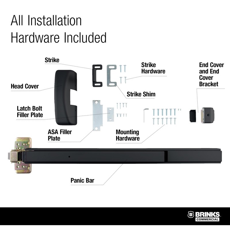 Brinks Commercial Rim Panic Exit Device, Matte Black - UL