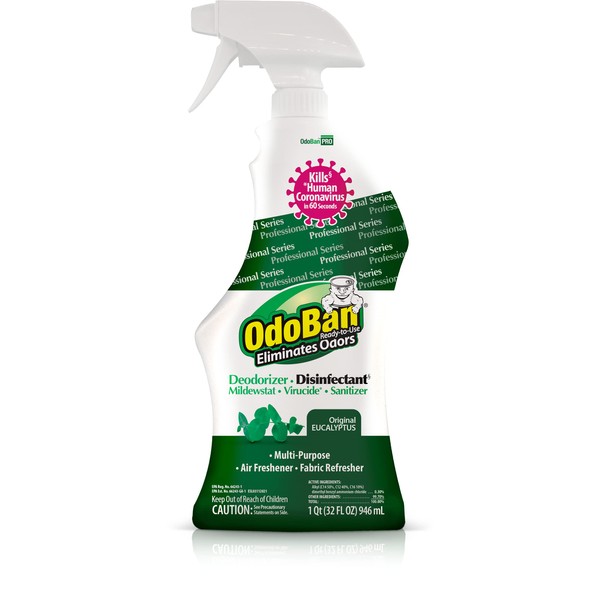 OdoBan Professional Ready-to-Use Disinfectant and Odor Eliminator, 32 Ounce Spray Bottle, Original Eucalyptus Scent