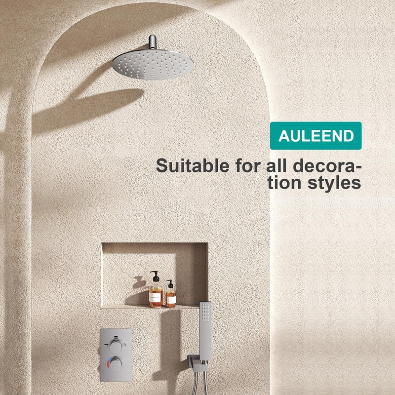 AULEEND 8 Inch Round Rain Shower head, High Flow Stainless