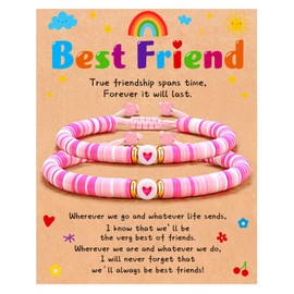 DuoDiner Best Friend Bracelets for 2, Cute BFF Matching Heart Friendship Bead Bracelet for Friends Women Girls Birthday Christmas Jewelry Gifts (Pink)