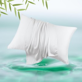 2 Pack Cooling Pillow Cases,Viscose Derived from Bamboo Pillow Protectors Queen Size Set of 2, 400 Thread Count Soft Silky Breathable Summer Pillow Cover with Zipper Hidden (2PCS, Queen, White)