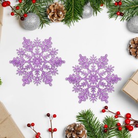Luxtea 30ct Plastic Christmas Sparkling Glitter Snowflake Ornaments Christmas Tree Decorations (Purple, 4''/100mm)