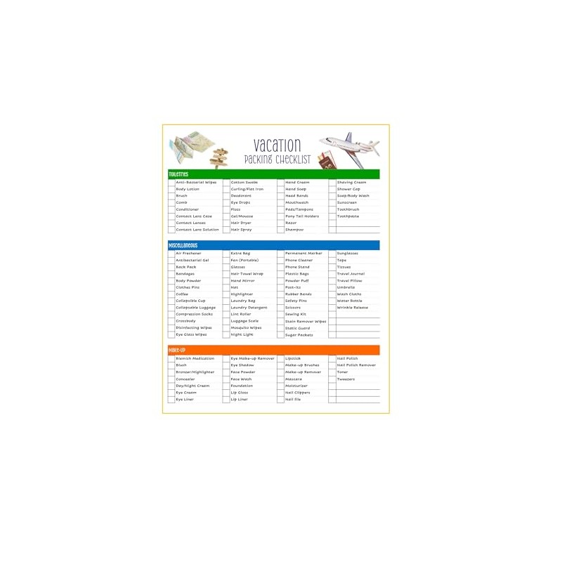 Vacation Packing List - Never Forget Essential Travel Items! Reusable