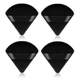 Ondaring 4Pcs Makeup Powder Puff Triangle Velvet Powder Puff with Ribbon Band for Contouring, Under Eyes, Corners, for Loose Powder Body Powder Makeup Tool
