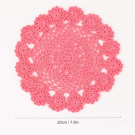kilofly Crochet Cotton Lace Table Placemats Doilies Pack, 4pc, Pink, 7 inch