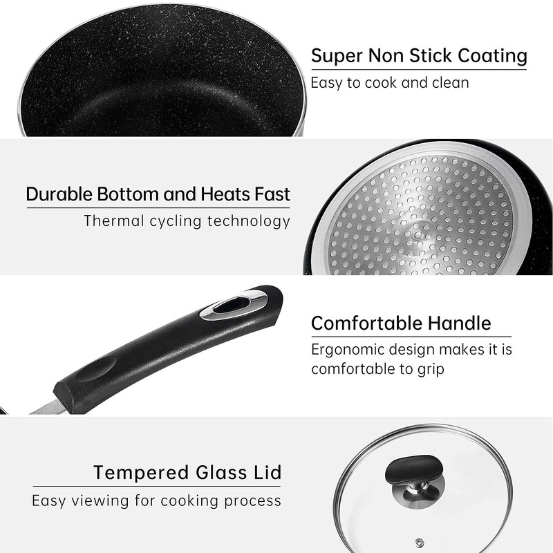 HooJay Nonstick Saucepan Set with Lid, Non Stick 1Qt &