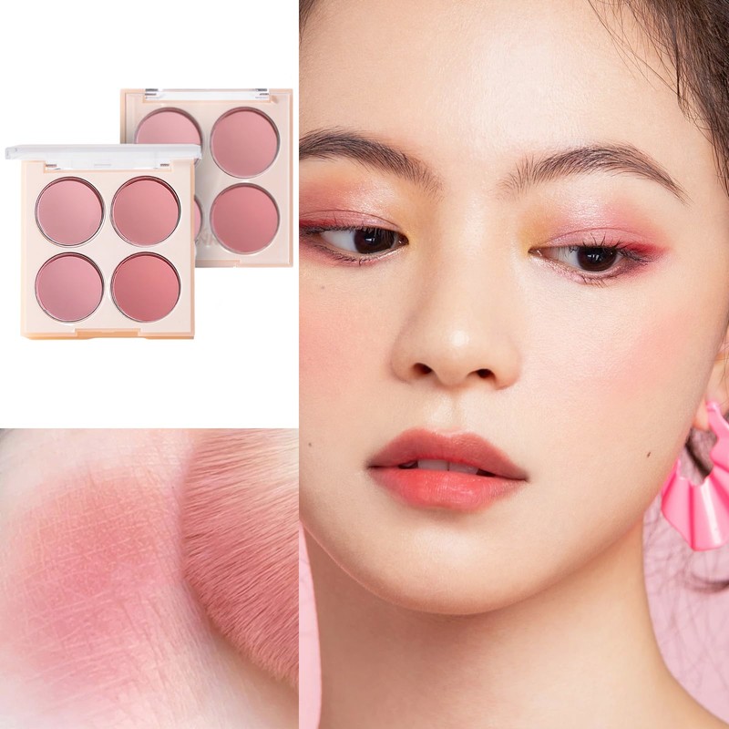 Blushers for Cheeks Make Up, 4-In-1 Pink Blush Palette, Matte