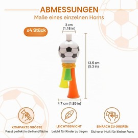CATZUM 4-Piece Compressed Air Fanfare Bun Set - Loud Air Horn Vuvuzela for Sports Events, Football Catches and Children's Birthday Parties, 13.5 cm