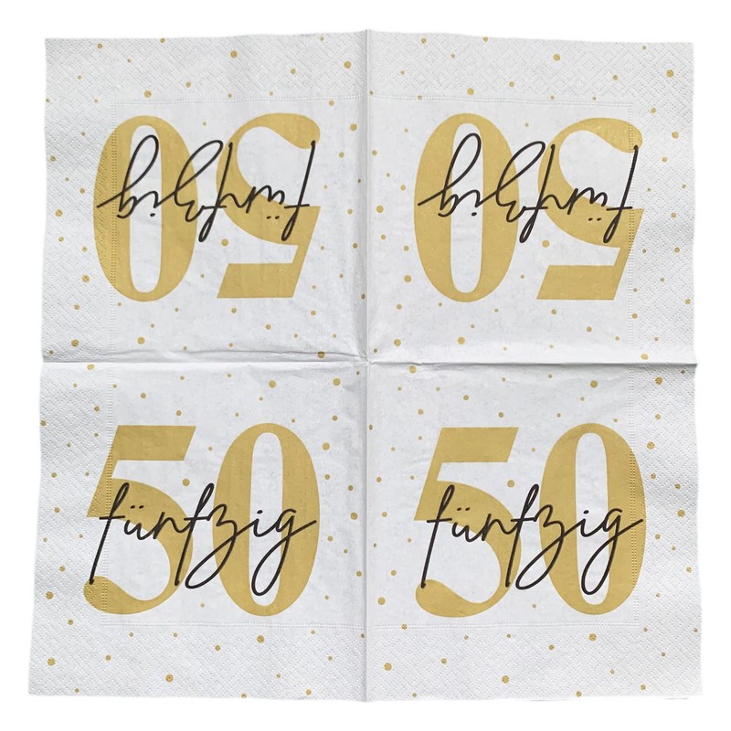 20 Napkins for 50th Birthday 33 x 33 cm White