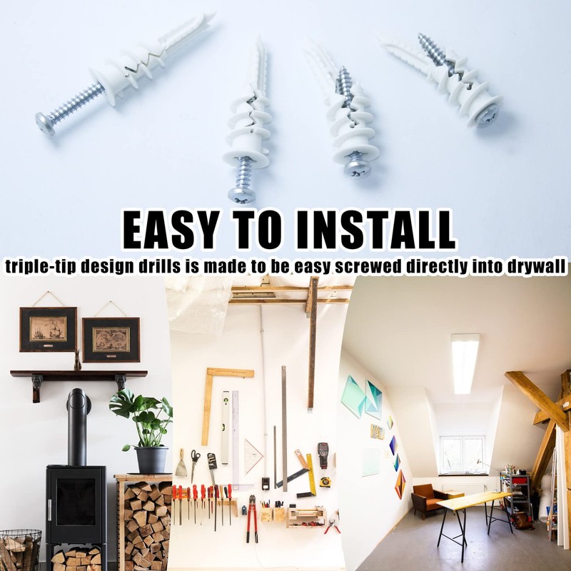Laffeya Drywall Anchor Kit - 60 Pieces, Self-Drilling Plastic Anchors