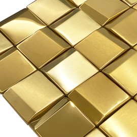 Parrotile 3D Wall Panels Golden 2x2 Metal Mosaic Tile Sheets Backsplash Accent Wall Gold Décor [5 Sheets]