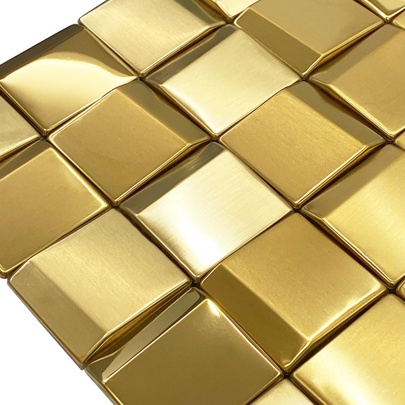 Parrotile 3D Wall Panels Golden 2x2 Metal Mosaic Tile Sheets