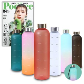 Plutree Water Bottle, Lightweight, 0.3 gal (1 L) with Time Marker, 33.8 fl oz (1000 ml) (Red, 33.8 fl oz (1000 ml)