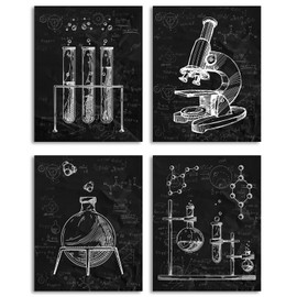 GMLXCX Science Classroom Posters,Black and White Science Explore Canvas Posters for Laboratory Kids Playroom Bedroom Classroom Bulletin Board Decor, Set of 4 (8"x10" Unframed)