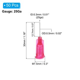 PATIKIL 25Ga x 0.5 Inch Dispensing Needle Tips, 50Pcs Stainless Steel and Plastic Glue Needle Tube Blunt Tips with Luer Lock for Glue Oil Applicator, Rose Red