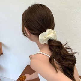 HAPVITAL Chiffon Scrunchie Set - Fashionable Adult Hair Rope Elastic Hair Tie - Large Solid Plain Elegant Satin Simple Hair Accessories (Set of 3)