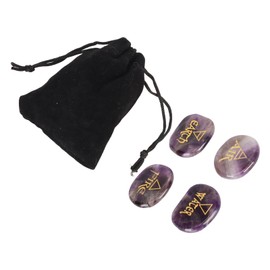 4 Elements Assorted Stones Engraved Triangular Symbols Earth Air Fire Water Polished Rune Stones for Reiki Crystals Healing Amethyst