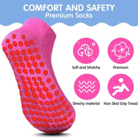 Geyoga 12 Pairs Non Slip Socks Ankle Grip Anti Skid Socks for Boys Toddlers Girl (Bright Color,5-11 Years)