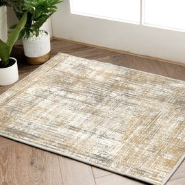 jinchan Area Rug 2x3 Door Mat Abstract Sketch Distressed Taupe Multi Print Rug Non-Slip Washable Rug Colorful Overdyed Kitchen Rug Contemporary Carpet Bathroom Entryway Living Room Nursery Play Mat