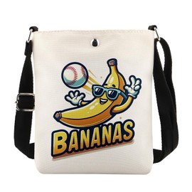 KUIYAI Let's Go Bananas Baseball Crossbody Bag for Baseball Lover, Sport Team Mascot, Banana Playing Baseball (Banana ballUK)