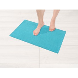 American Soft Linen Bath Rug, 17 in 24 in 100% Cotton Bath Mats Rugs for Bathroom, Non Slip Washable Shaggy Form Area Rugs, Turquoise Blue Bath Rug