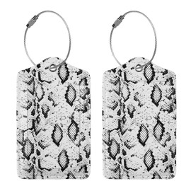 Buyidec 2 Pack Snakeskin Pattern Luggage Tags for Suitcases, Leather Baggage Tag with LoopName Id Card Cover Travel Bag Labels Set for Women Men Boys Girls Kids