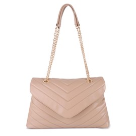 LIKEBAG Women Shoulder Bag, Fashionable Quilted Vegan leather Crossbody Purses with Adjustable Chain Designer Purses (L, Khaki)