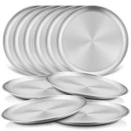 HaWare 10-Piece 18/8 Stainless Steel Kids Plates, 8 Inches Metal Dinner Plates for Toddler Child, Round Serving Trays for Feeding Camping, Non-Toxic Dishes, Shatterproof & Reusable, Dishwasher Safe