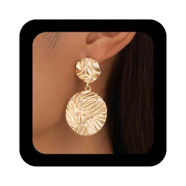 Enautoabs Bohemian Large Gold Hammered Disc Coin Dangle Earrings Round Geometric Disc Stud Earrings Jewellery For Women, Zinc