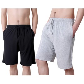 TEERFU Mens Twin Pack Lounge Shorts Stretch Jersey Sleep Night Wear Model Pyjamas Bottoms