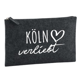 Huuraa Kulturbeutel Köln verliebt Geschenk 1 Liter Charcoal Filz Köln Geschenkidee