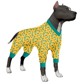 LovinPet Dog Pajamas Large Size Dog, Post Operative Protection Dog Pjs, Coverage Dog Jumpsuit, Lightweight Picnic Flower Clippings Yellow Prints as Dog Sweater Bottoming for Dogs Onesies L