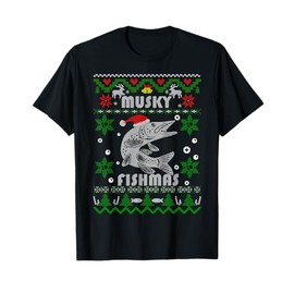 Muskie Angler Fishmas Musky Fishing Gifts Ugly Christmas T-Shirt