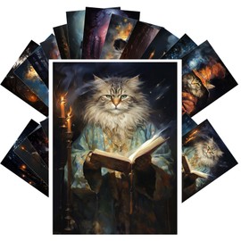 PIXILUV Vintage Postcards (24pcs 4"x6") Enchanted Wizardry: Sorcerer Cats and Luminous Spells - A Mystical Postcard Set from an Arcane World
