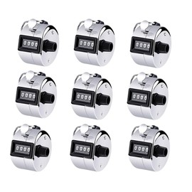 Hitopin 9 Pieces Mechanical Hand Counter, Hand Counter, Finger Counter, Clicker Step Counter, 4-Digit Hand Counter, for Sports, School, Training, Various Data Statistics (Silver)