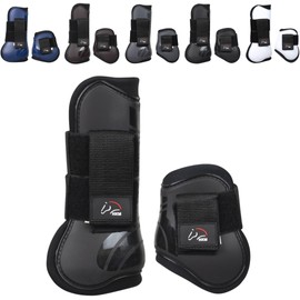 RL24 - Gaiters & Fetlock Caps (Set of 4) | Horse Leg Protection with Velcro Fastener | Soft Lined, Anatomically Shaped & Shock Absorbing | Pony & Horse Accessories in Black for Pony