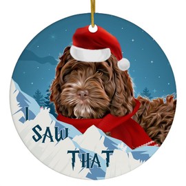 Chocolate Cockapoo Dog Christmas Ornament 2025 I Saw That - Funny 3 Inch Round Ceramic Hanging Tree Decoration Puppy Owners Gifts