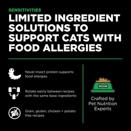 Go! Solutions Sensitivities Limited Ingredient Insect Grain-Free Dry Cat Food, Chicken-Free Kibble Made by Experts for Sensitive Stomachs & Food Allergies, for Adults, & Seniors, 12 lb Bag