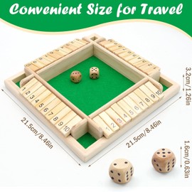 4 Player Shut The Box Game, Wooden Board Game, Classic Dice Game, Classic Mathematical Games, Suitable for Families, Gatherings, Bar Games, Green