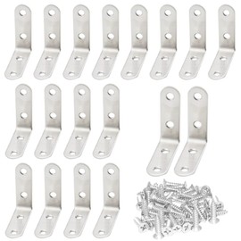 CEEYSEE 20pcs L Brackets 50×50mm Stainless Steel 90 Degree Shaped Angle Corner Bracket with 80 Stainless Screws for Fixing Wood Furniture Tables Chairs Door Window Bookshelves etc(U50)